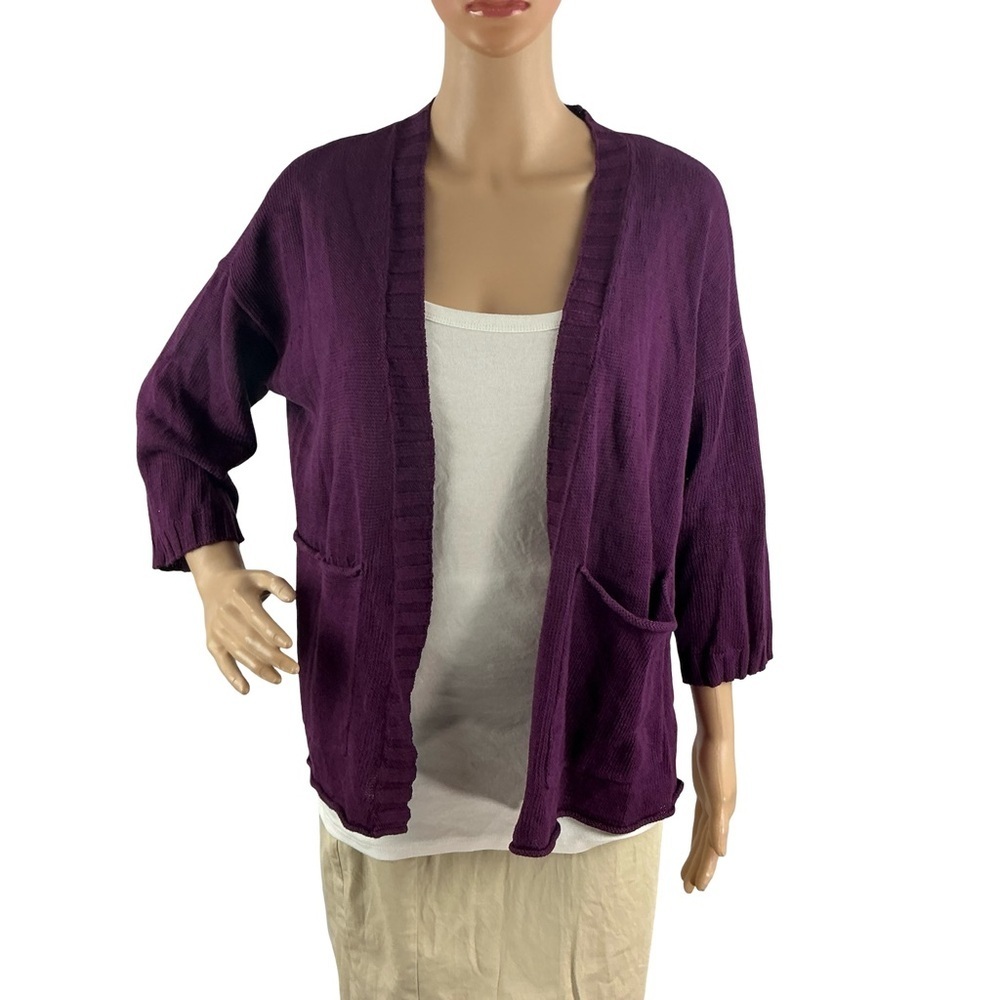 Eileen Fisher Organic Linen Cotton Purple Cardigan Open Front Size S  Today 11:0